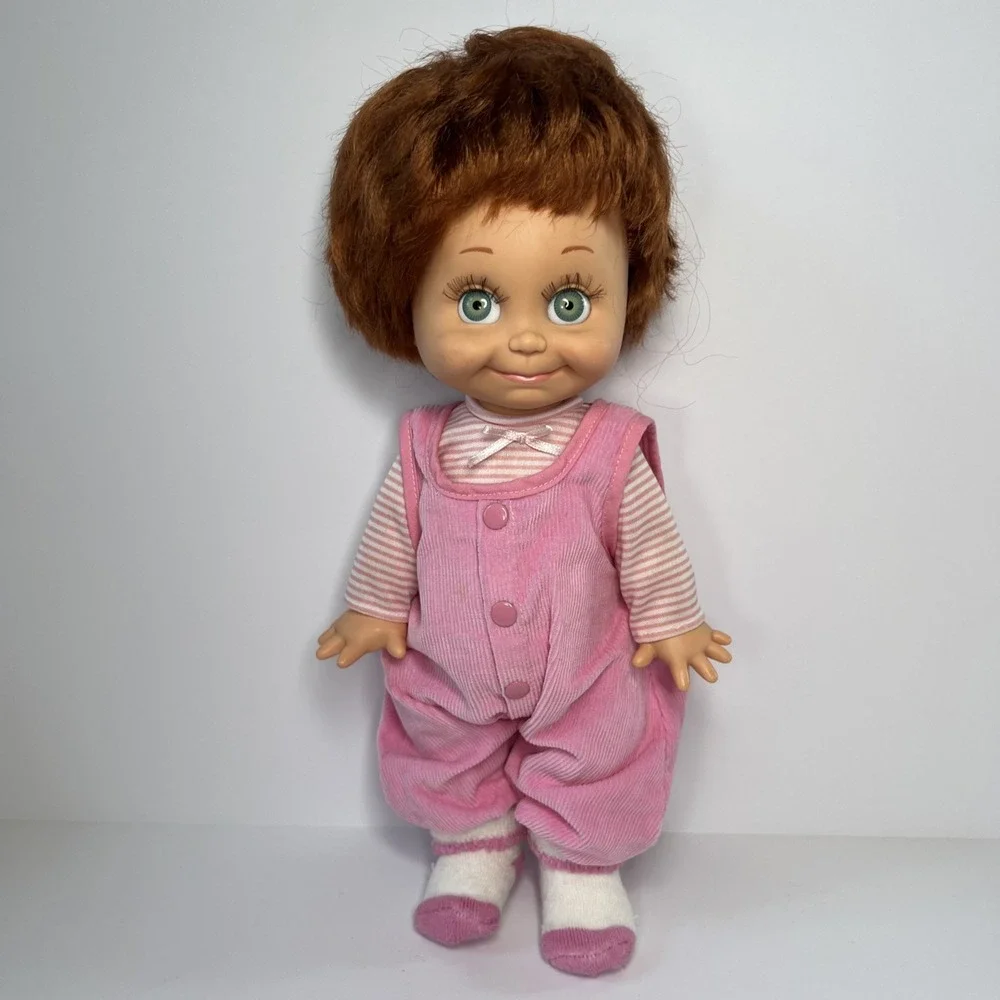 Vintage 1990 Galoob Baby Face So Shy Sherri #9 Doll Green Eyes Pink Overalls